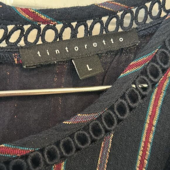 Tintoretto blue maxi dress with metallic gold threads side large - Picture 3 of 7